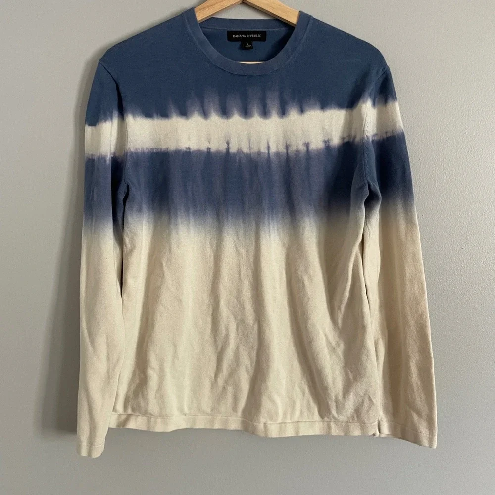 Banana Republic Sweater Set Mens S Blue Green Tie Dye Ombre Cotton Casual Boho